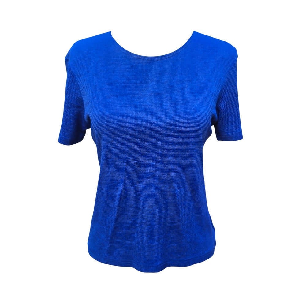 Vintage 10R Blue Knit Top, Short Sleeve Casual T Shirt, Women's Size Small